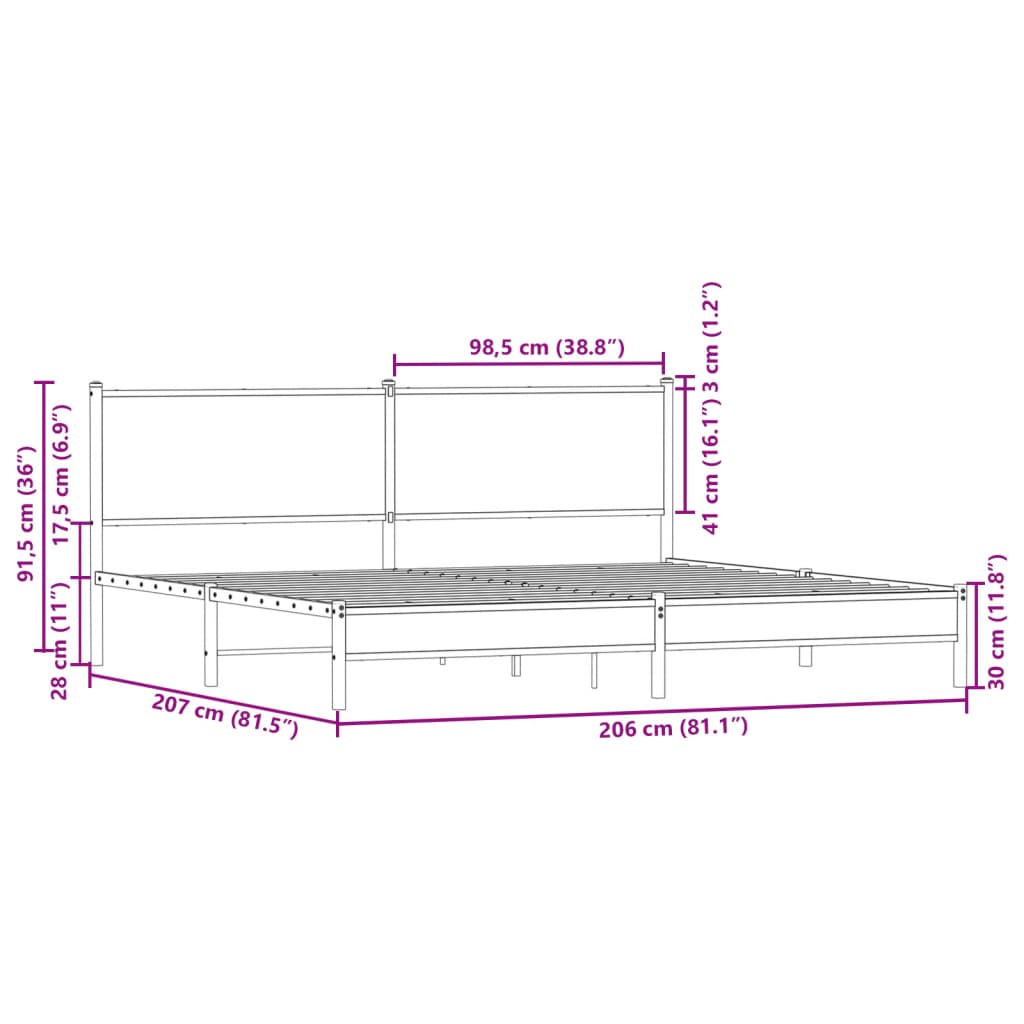 Metal Bed Frame without Mattress Sonoma Oak Finish 200x200 cm