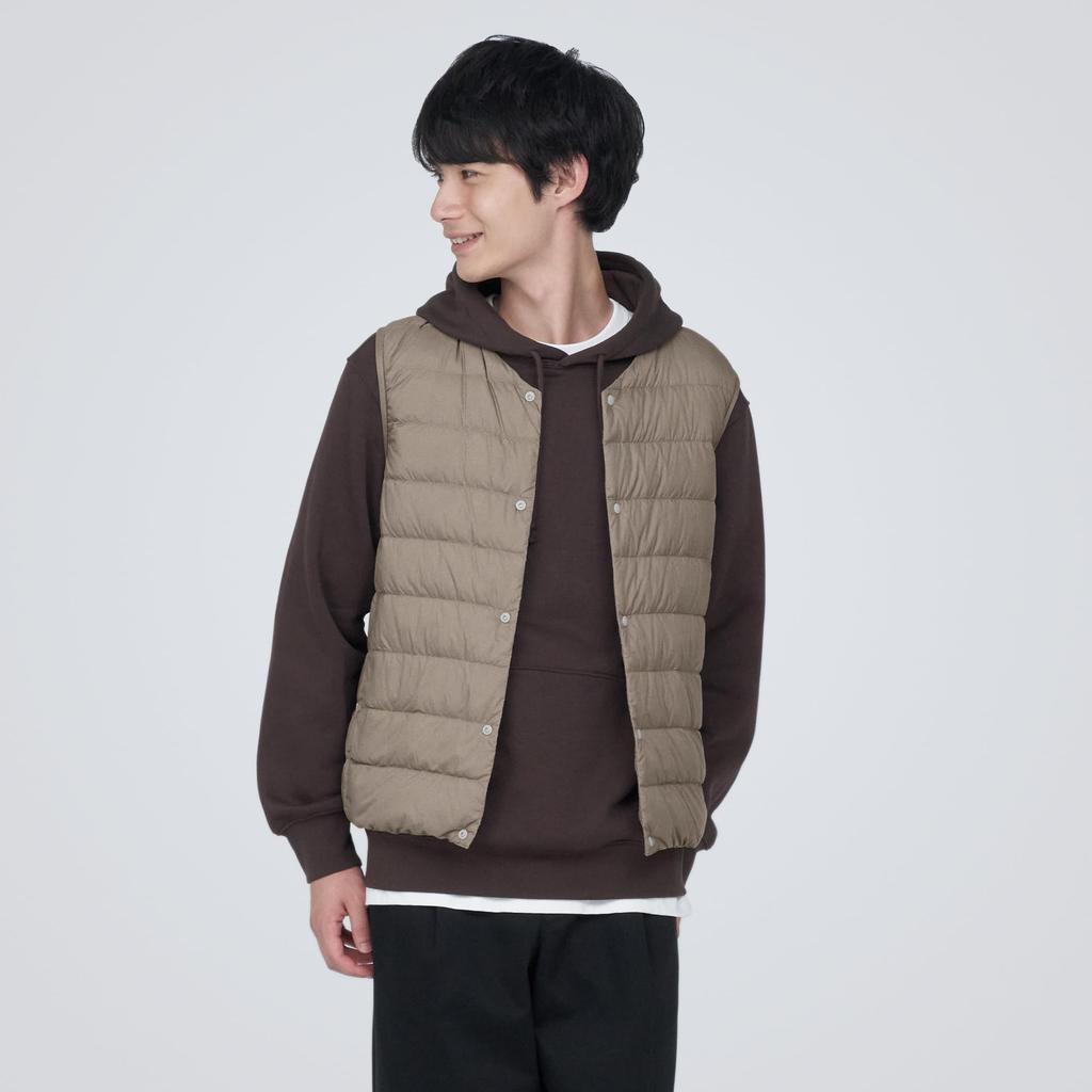 MUJI Down Vest Lightweight Down Collarless Vest AD0U7A3A Grayish Brown M (Antistatic Lining) Men's Men's
