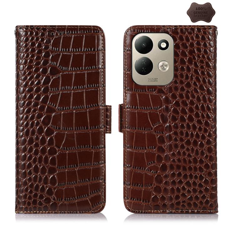 Crocodile Texture Top Layer Cowhide Leather Phone Case For Redmi K100 Pro Max/Poco F9 Ultra 5G, RFID Card Slot Kickstand Wallet Protective Cover