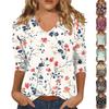 Women's Tops Three-quarter Sleeve Shirt V-neck Loose Casual Shirt Floral Print T-shirt