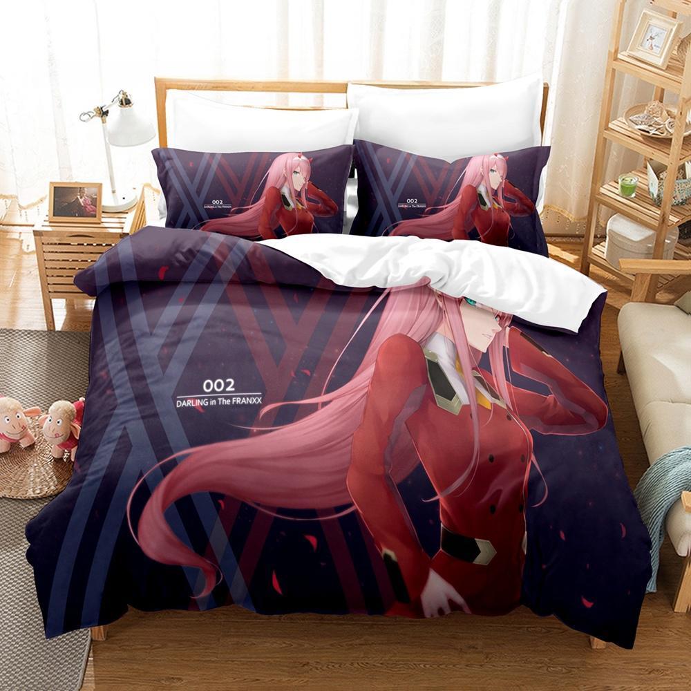 Zero Two (Darling In the FranXX) 002 Bedding Set Single Twin Full Queen King Size Bed Set Aldult Kid Bedroom Duvet Cover Sets