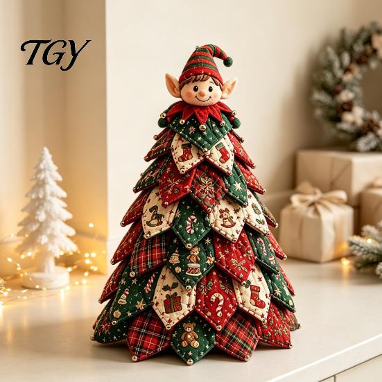 Festive Mantel Ornament DIY Quilted Christmas Tree Kit, 3D Fabric Patchwork Craft Set for Crafting Supplies Beginners, Handmade Tabletop Holiday Decor