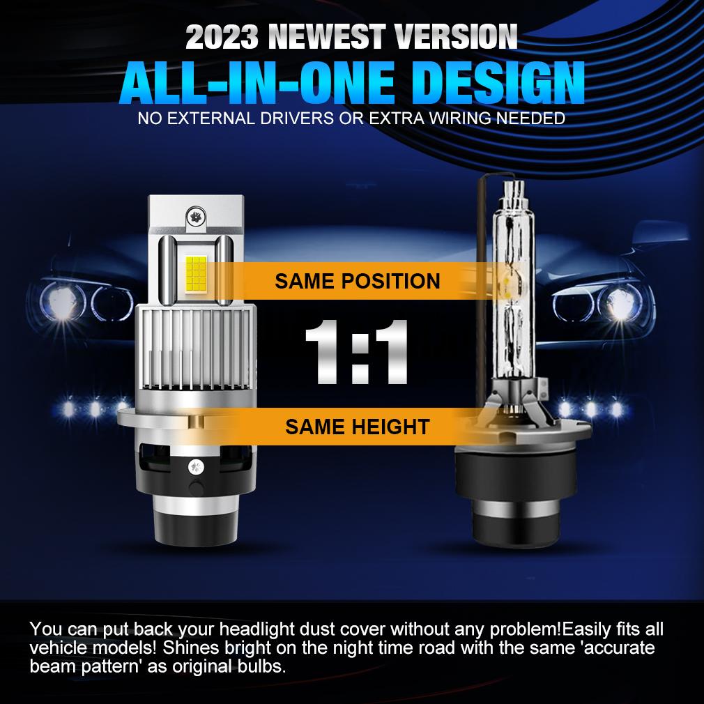 2Pcs D2S D4S 1:1 Led Headlights HID Kit Xenon LED Bulbs Retrofit 150W 65000LM D2R D4R Car Lamp Auto Light Two Sided Extra Large CSP Chip Canbus 6500K