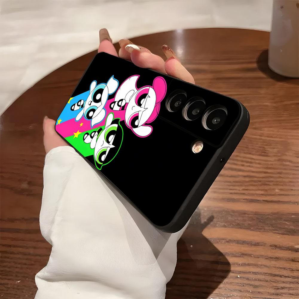 Чехол для телефона P-Powerpuffs G-Girls для Samsung S26 S25 S24 FE S23 S22 S21 Plus S20 Ultra Note20Ultra Черный Мягкий