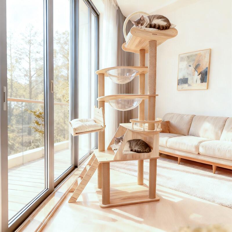 Modern Cat Tree with Double Space Capsule Condo