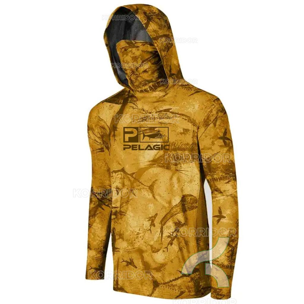 PELAGIC camouflage fishing suit for men and women long-sleeved mask hoodie sun protection breathable fishing suit can be