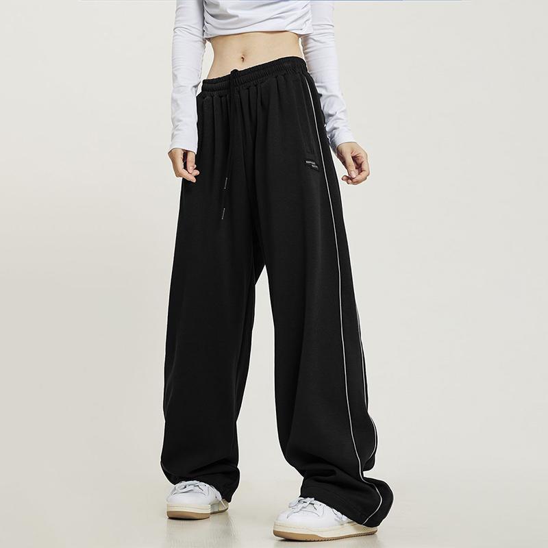 Hippie Black Striped Jogging Sweatpants Women Vintage Harajuku Streetwear Oversized Sports Pants Drawstring Mopping Trousers