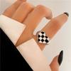Vintage Checkerboard Finger Rings For Women Girls Punk Heart Black Geometric Metal Ring Party Gifts
