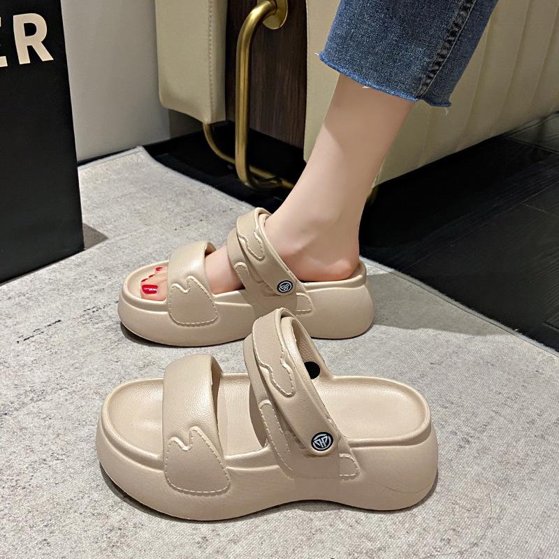 Женские шлепанцы EVA на толстой подошве — нескользящие, с мягкой подошвой, с двойными ремешками, пляжные сандалии