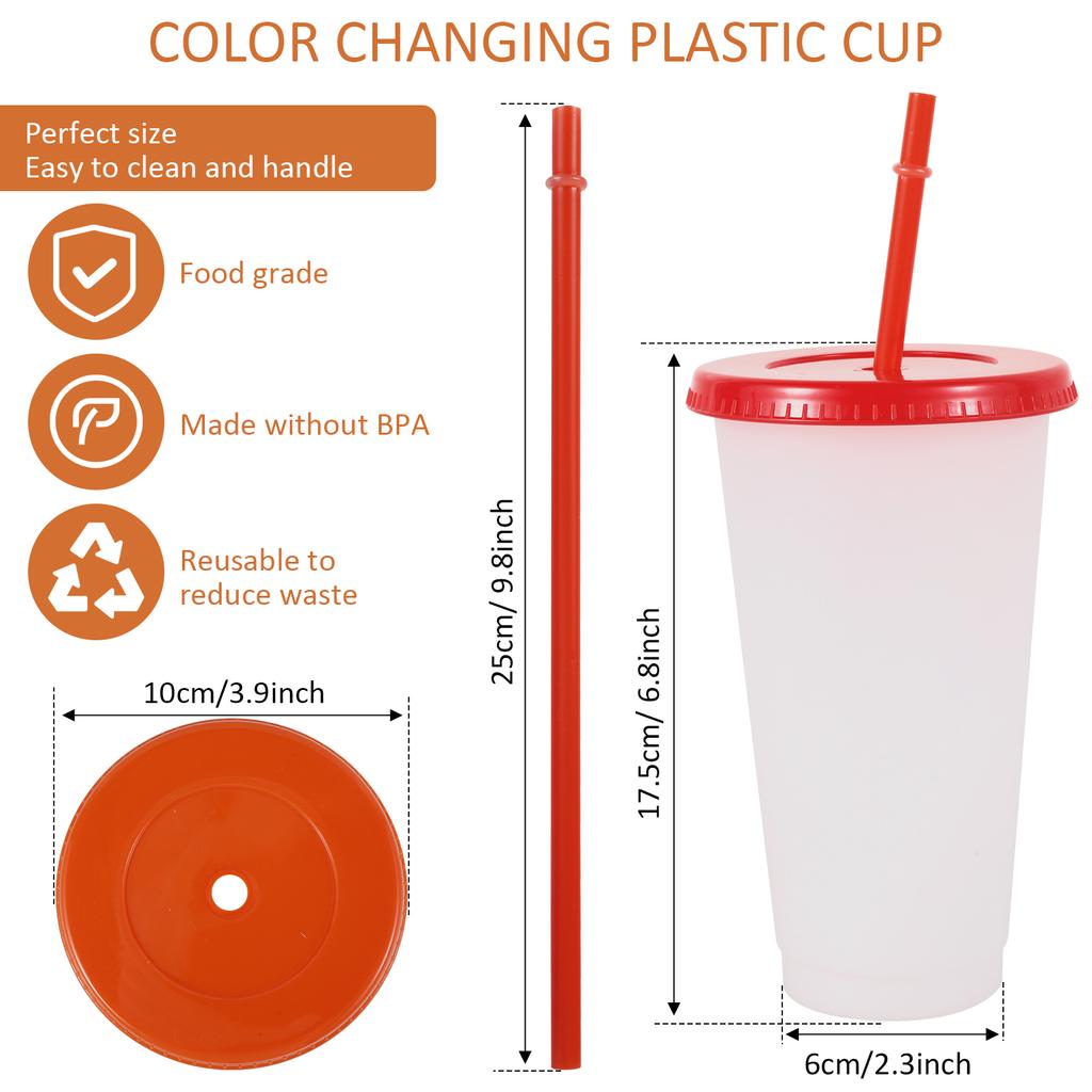 10Pcs Color Changing Cups with Lid 710ml Plastic Straw Tumbler Large Capacity Cold Drinking Cup Travel Beverage Cup for Party