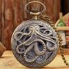 Vintage Bronze Black and Octopus Pattern Quartz Pocket Watch With Necklace Chain Gift for Male Kids Chronograph Hombre Relojes