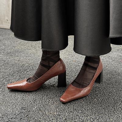 Мода 2025 НОВЫЕ Весенние Женские Туфли Натуральная Кожа Женская Обувь Квадратный Носок Высокий Каблук Элегантный Ремешок с Пряжкой Ручная Работа Модная Женская Обувь