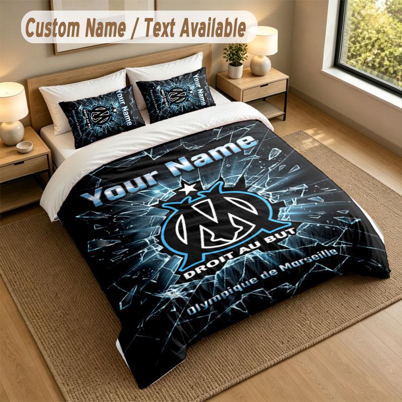 Bedding Set 1 Duvet Cover 2 Pillowcases Olympique Marseille FC Print Soft Bed Linen Bedroom Decor