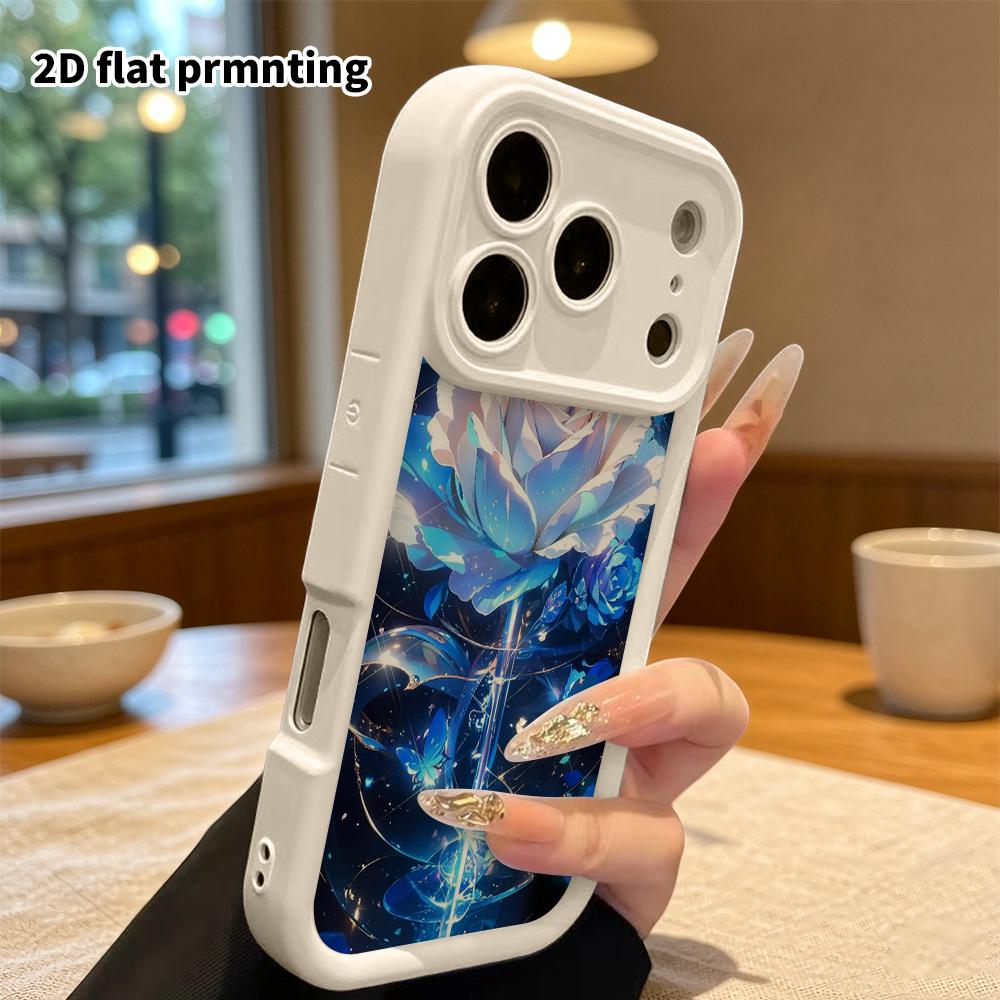 Phone Case: 2D flat design suitable for iPhone 18 17 16 15 14 13 Pro stepped protective case, rose and butterfly, Christmas and Halloween holiday gift