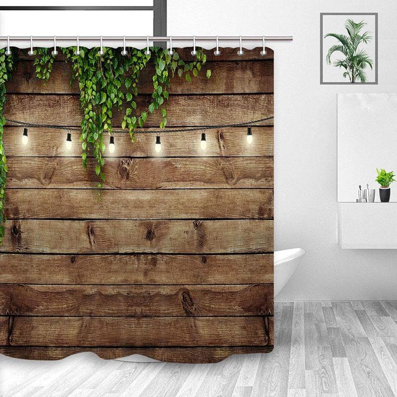 Shower Curtain 180 * 180Cm Retro Wooden Wall Printing, Waterproof, Mold Proof, And Non Perforated Bathroom Shower Curtain