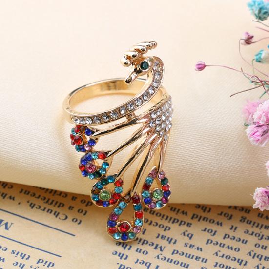 Женское ретро позолоченное кольцо со стразами в форме павлина, ювелирные изделия, подарки