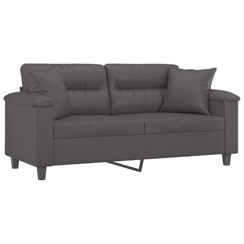 Vidaxl 2-Osobowa Sofa Z Poduszkami, Szara, 140 Cm, Sztuczna Skóra