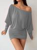 2026 Fall/Winter European & American Style One-Shoulder Batwing Sleeve Sexy Hip-Hugging Skirt