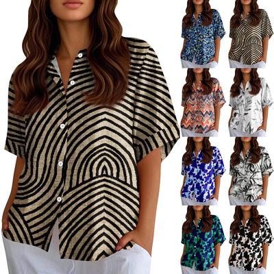 Женские рубашки на пуговицах Льняные рубашки на пуговицах Рубашки с коротким рукавом для женщин Топы с коротким рукавом для женщин