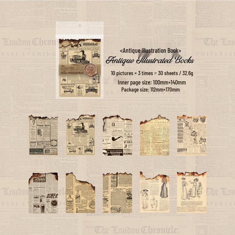 Ретро-дневник с обожженными страницами: Декоративный материал для поделок - 30 листов