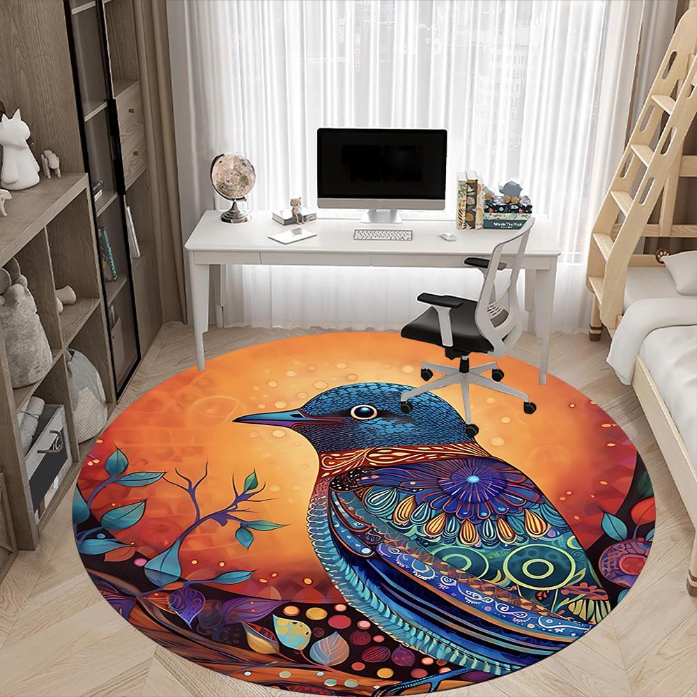 1PC Bird Patterns Office Round Area Rug, Mat Suitable ForOffice, Under Office Chairs Bedroom Living Room Home Decor, Room Deco