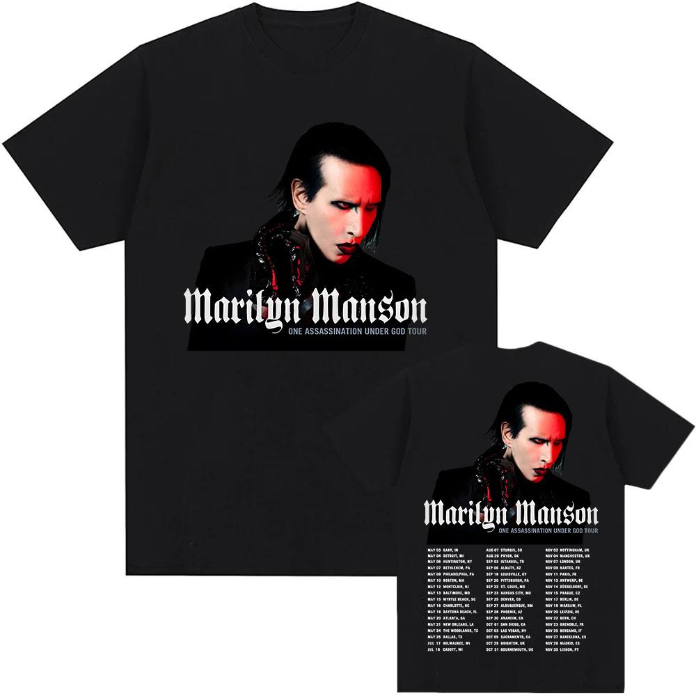 ONE ASSASSINATION UNDER GOD TOUR 2025 Футболка Мэрилин Мэнсон Печать Футболки Хлопок Летняя Мужская Унисекс Уличная Одежда Мужская Одежда