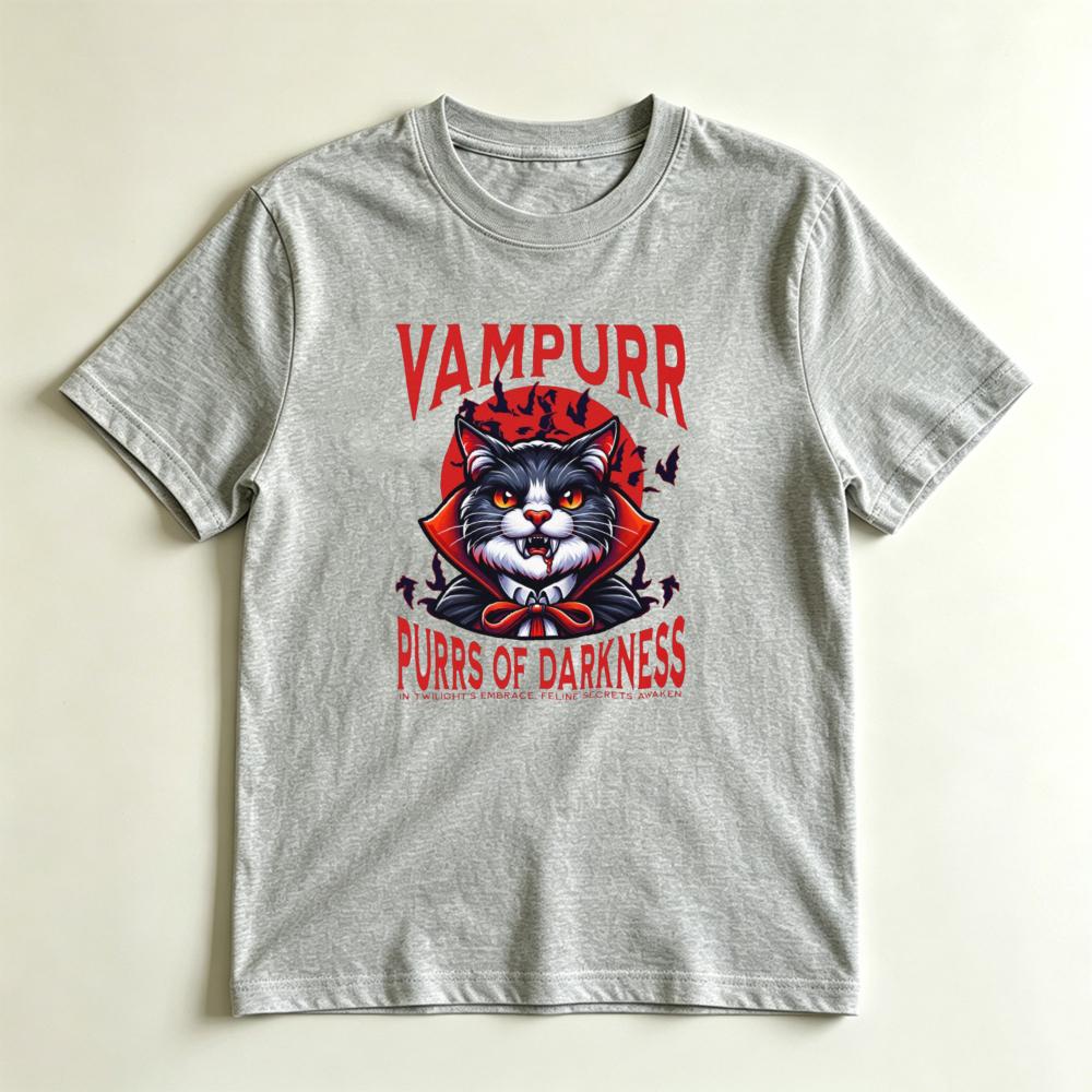 Vampurr Vampire Cat Graphic Tshirt Unisex Retro Halloween Gothic Tee Purrs Of Darkness Bat Print Short Sleeve Casual Cotton Tops