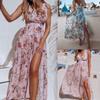 Женское летнее платье с цветочным принтом, женский сарафан с V-образным вырезом и разрезом для отдыха на пляже