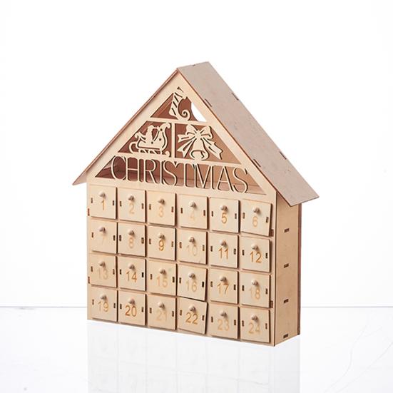 Деревянный рождественский адвент-календарь с 24 пустыми ящиками для хранения в форме дома, рождественский календарь обратного отсчета, домашний декор