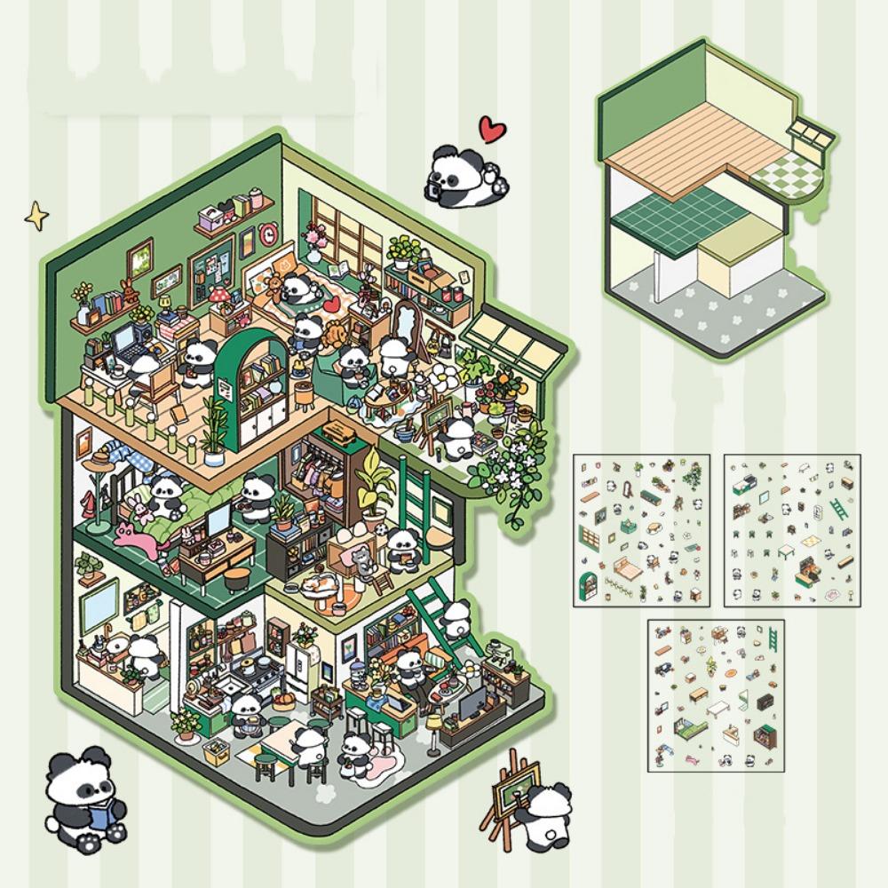 Forest Party 3D Landscape Sticker Paper Plus Size Cabin Scene Game Stickers  Children/Kids