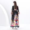 Весна-лето Женские однобортные длинные макси-платья для пляжа с поясом и принтом больших размеров