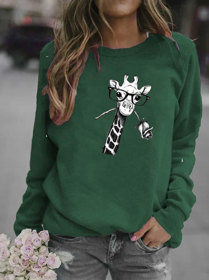 Giraffe Pattern Women's Round Neck Hoodie