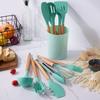 12 Pcs/set Food Grade Silicone Kitchen Cookware Practical Cooking Tools Turner Spatula Spoon Wooden Handle Kitchen Utensils