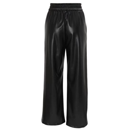 Женские расклешенные брюки, узкие, с высокой талией, свободными карманами, из искусственной кожи, с эластичной талией, с широкими штанинами, однотонные брюки для работы, отдыха, повседневной носки