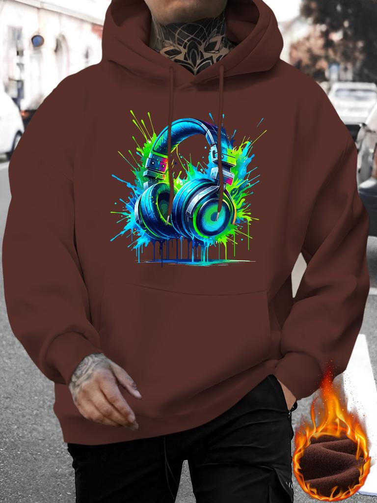 Street Color Headphones Illustration Hooded Sweater Couple Shoulder Long Sleeve Jacket Loose Spring and Autumn