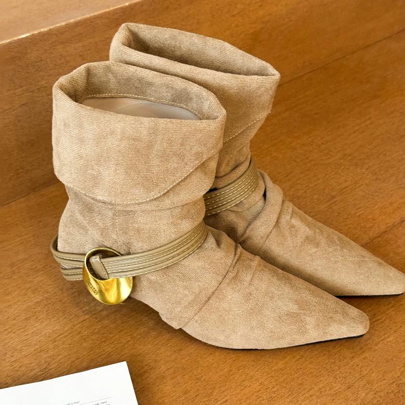 Pointed Toe Women's Ankle Boots Designer High Heels Shoes Winter 2025 Woman Chelsea Boots Dress Pumps Suede Mujer Zapatillas