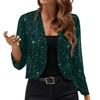 Women Sparkly Cardigan Coat 3/4 Sleeve Open Front Sequin Tops Sexy Golden Bling Coat Casual Holiday Party Outfit