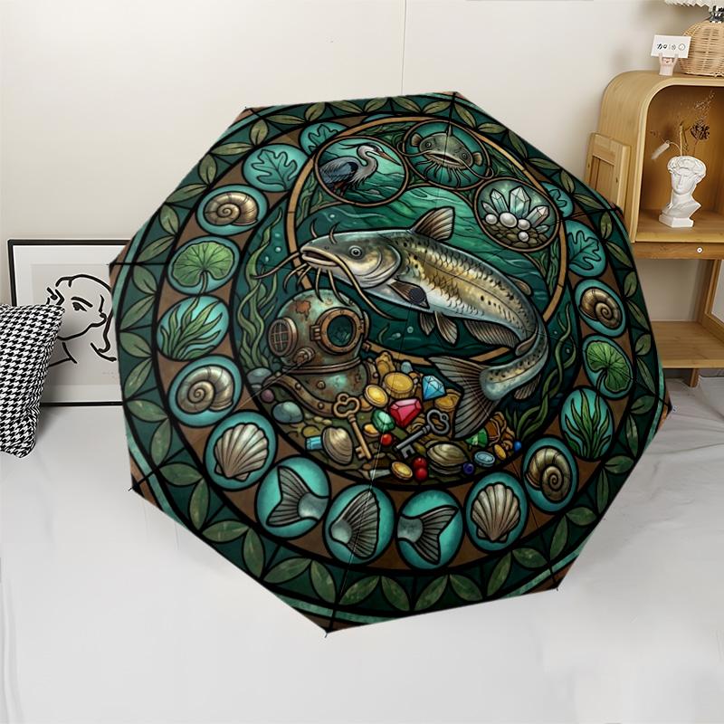Underwater Treasures pattern umbrella, portable and foldable design, 8 ribs, a casual accessory for Halloween, Christmas, and birthday gifts.