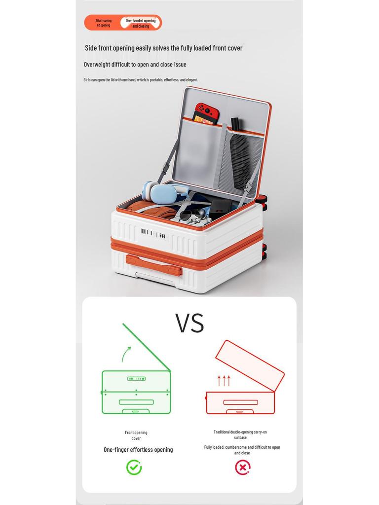 2025 Side-Opening 20" Suitcase with Deep Compartment & Small Combo Lock, 18" Carry-on Trolley