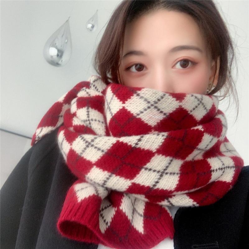 Scarf Women's Winter Christmas Imitation Cashmere Double Sided Red Plaid Scarf Scarf Shawl Thick Warm Green Student