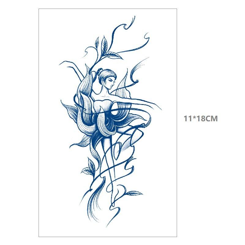 Herbal Juice Waterproof Butterfly Thorn Plain Flower Chest Semi Permanent Gradual Change Water Transfer Tattoo Sticker