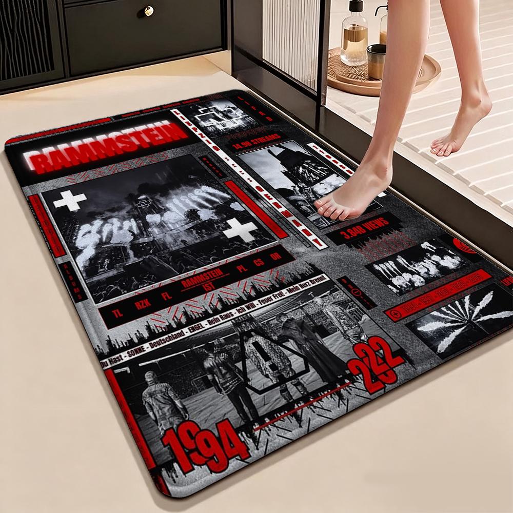 Rammstein Fiery Industrial Metal Band Theme Rug Soundproof Shockabsorbing Carpet For Bathroom Kitchen Home Party Decor Valentine'S Day Gift