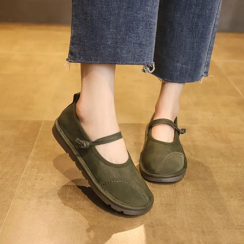 Fashion Female Ethnic Style Loafers Women Flats Retro Mary Jane Shoes Elegant Fashion Barefoot Comfortable Leather Stitching Sneakers