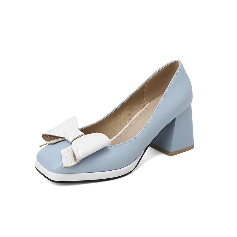 Модные милые туфли-лодочки на каблуке с бантом для женщин, большого размера, повседневные, элегантные, синие, красные, на среднем блочном каблуке, для офиса, вечеринки, свадьбы