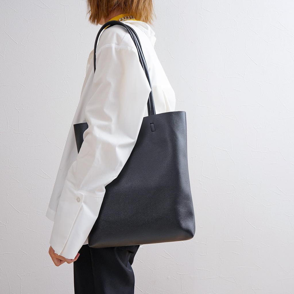 Tote Eco Synthetic Inside Pocket [Decorative] Bag, Simple, Plain, A4, Vertical, Vertical, Leather, Leather, Unisex, Business, School, Shopping,