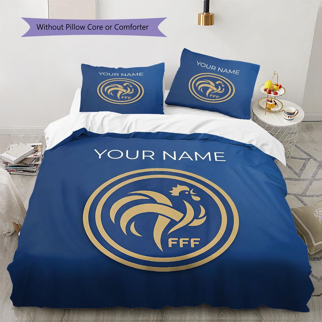 Custom Name,France National Football Team Pattern Bedding Home Decoration Birthday Gift ( 1 duvet cover + 2 pillowcase, without core),fan merchandise.