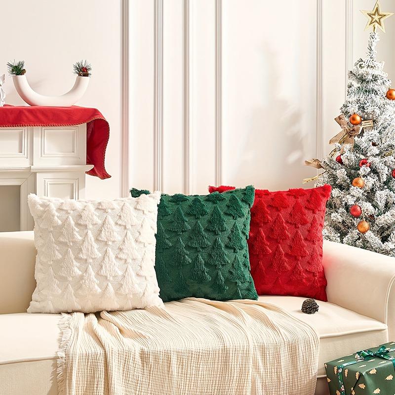 Christmas Plush Faux Fur Pillow Covers Soft Xmas Christmas Decor for Sofa Couch Bed Living Room, 45x45cm Throw Pillow Cover