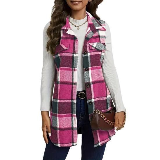 Женский жилет весна-осень с отложным воротником и клетчатым принтом, без рукавов, свободный однобортный жилет средней длины, пальто, верхняя одежда для школы и поездок на работу