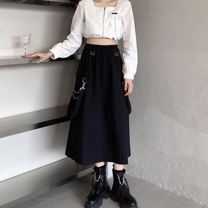Летняя уличная юбка-карго Женская повседневная черная свободная юбка трапециевидной формы с высокой талией в женском стиле