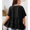 Женская рубашка с круглым вырезом и рюшами, свободная повседневная летняя футболка с коротким рукавом и баской, легкая дышащая удобная модная рубашка для поездок на работу плюс